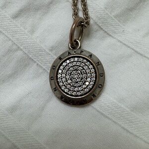 Pandora Silver-Tone Circular Pavé Pendant Necklace with Clear Crystals